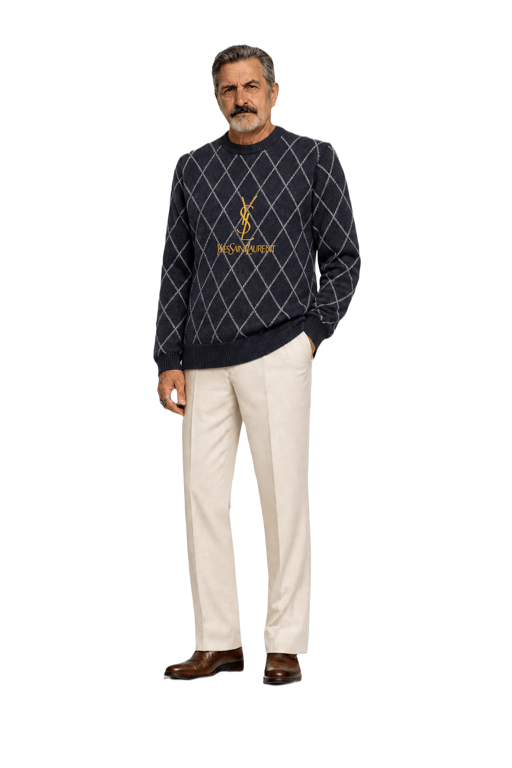 1980s Navy Blue Wool Blend Sweater - Model