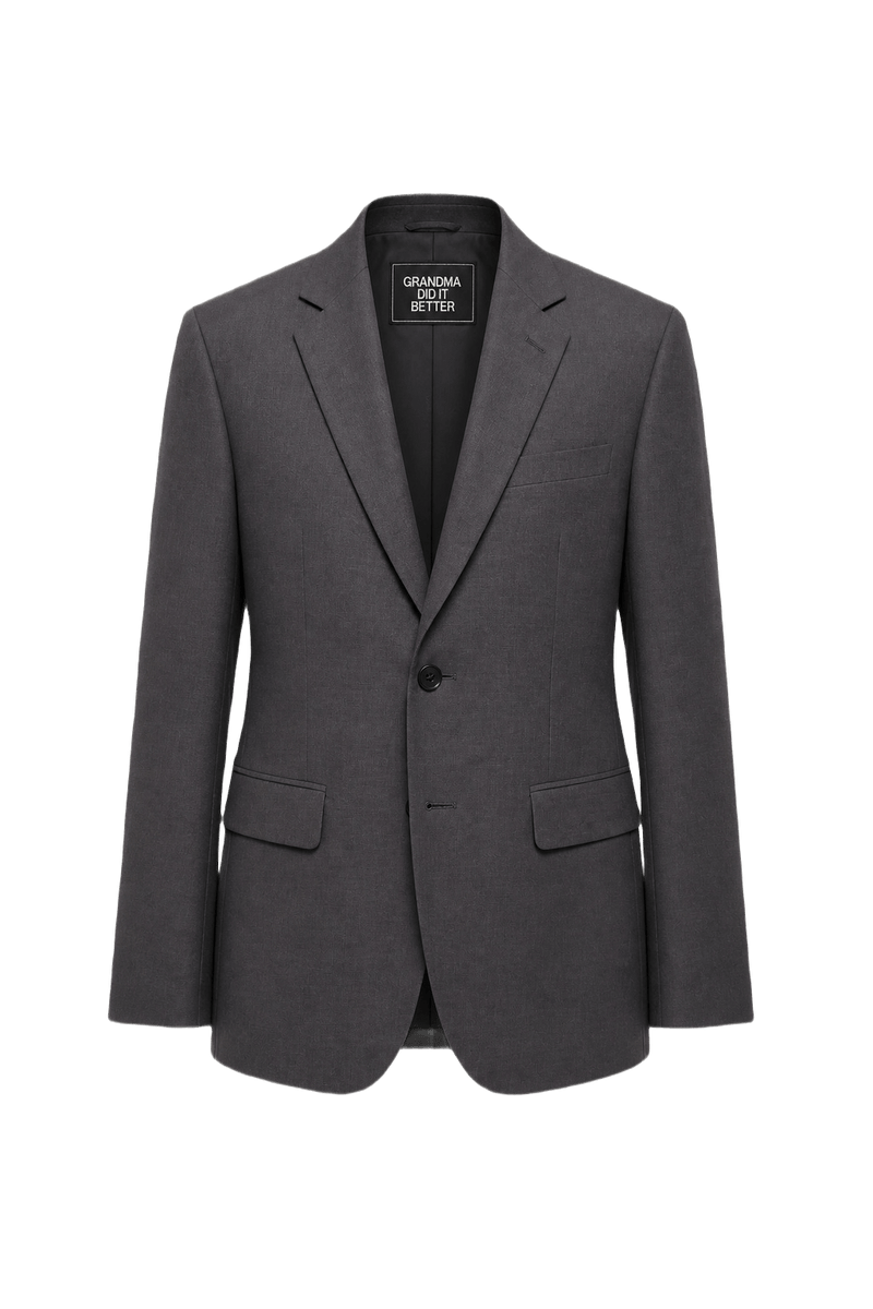 1980s Charcoal Gray Wool Blend Blazer - Front View