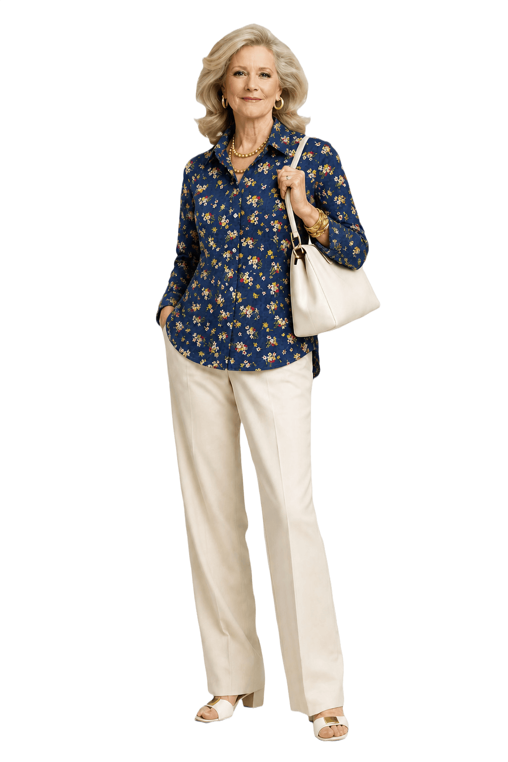 1970s Navy Blue Polyester Blouse - Model