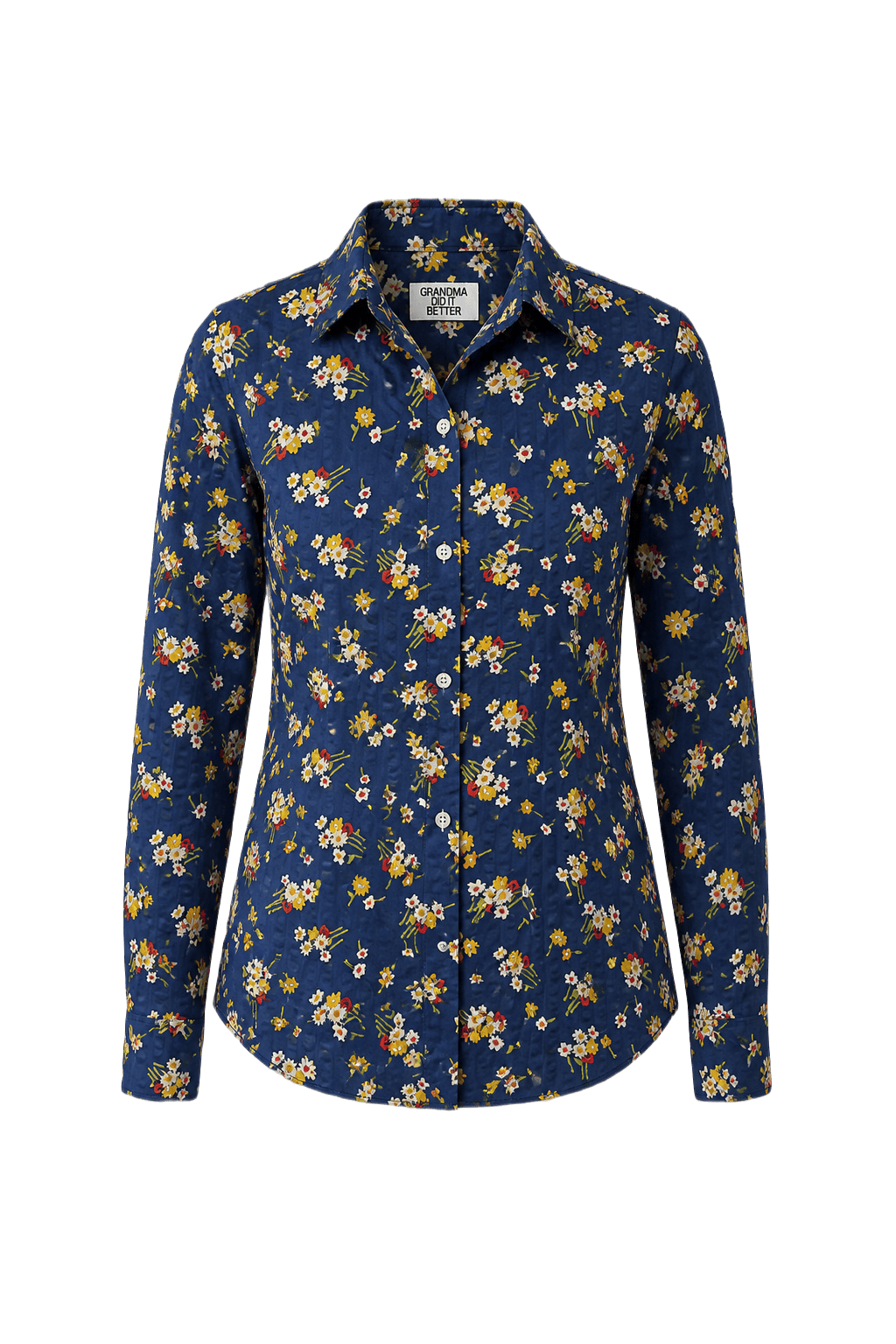 1970s Navy Blue Polyester Blouse - Front View