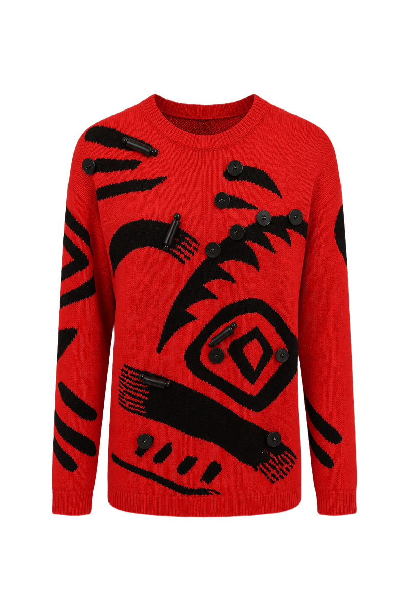 1980s Red Wool Blend Sweater - Front View