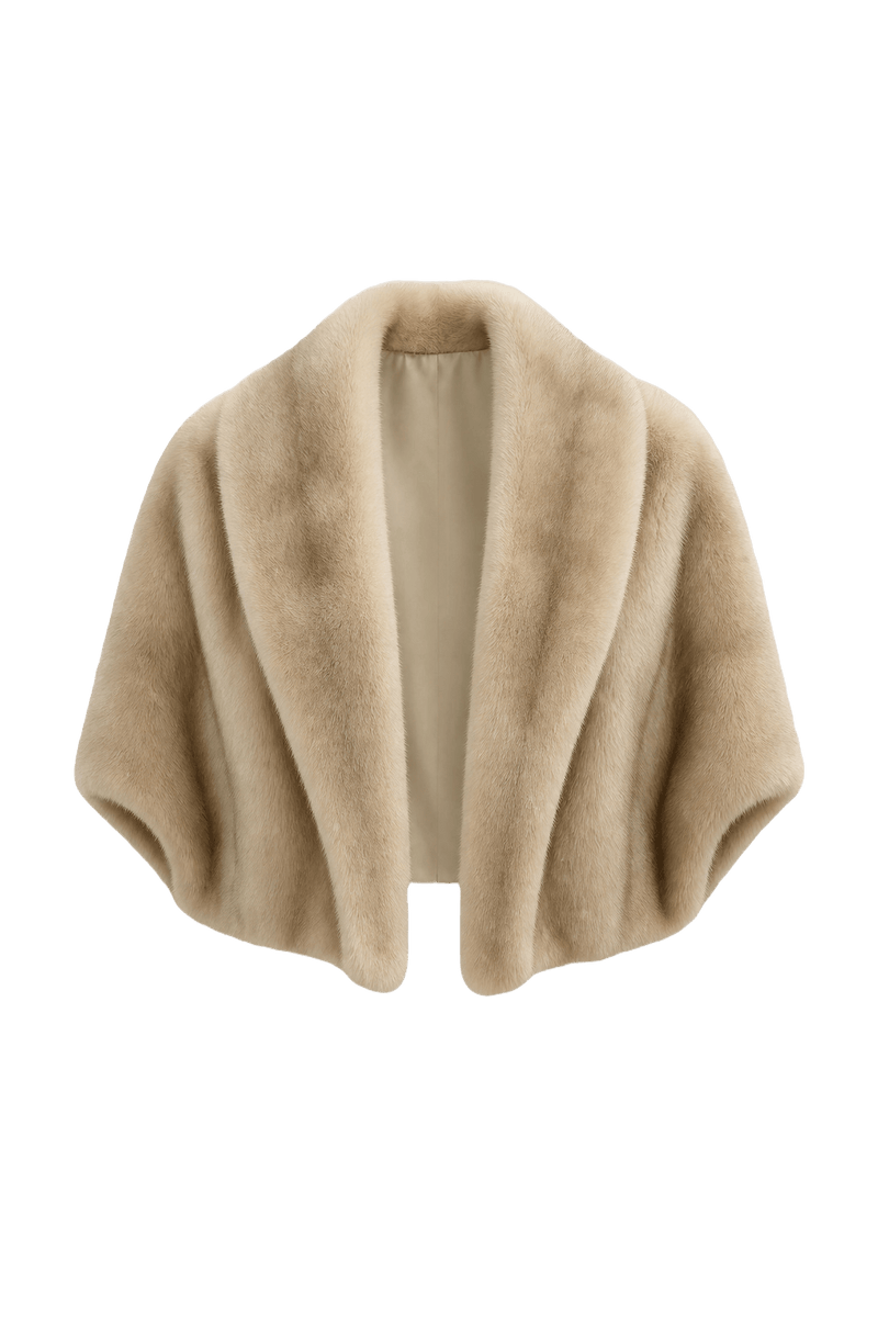 1980s Cream White Fur Stole - Front View