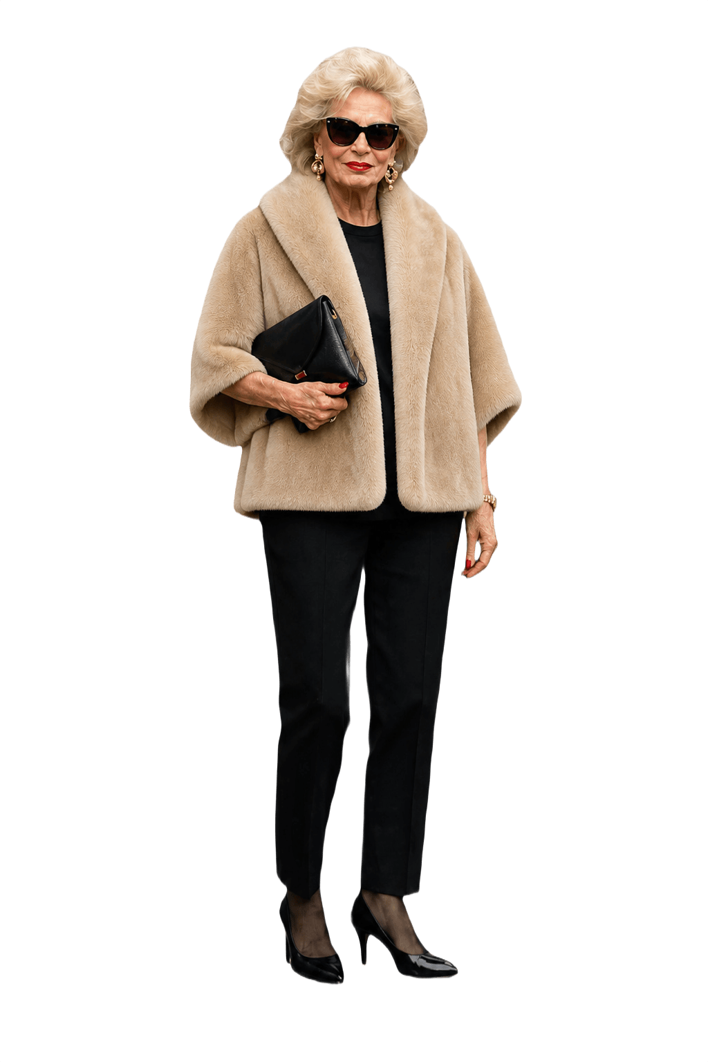 1980s Cream White Fur Stole - Model