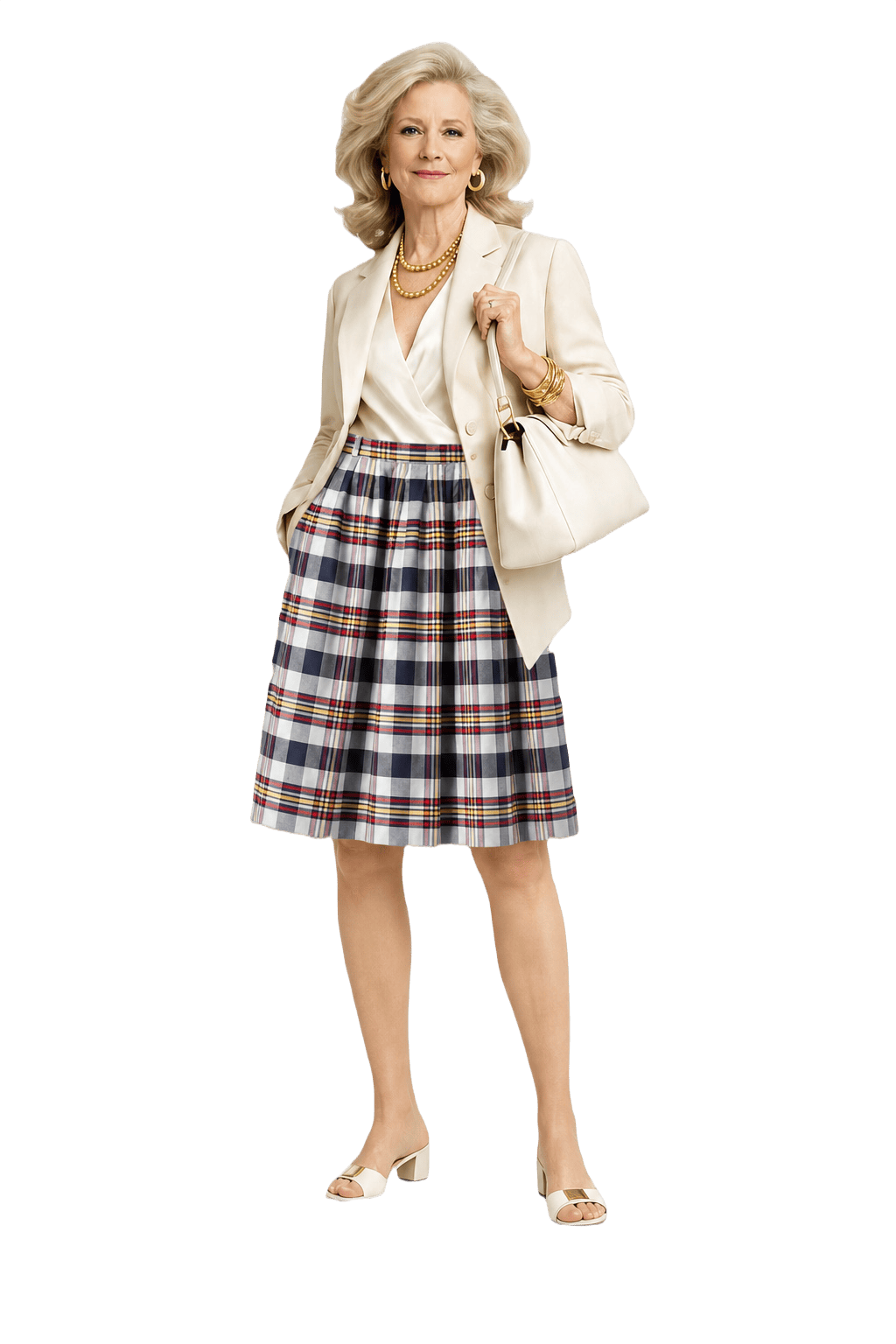 1970s Multicolored Plaid Cotton Skirt - Model