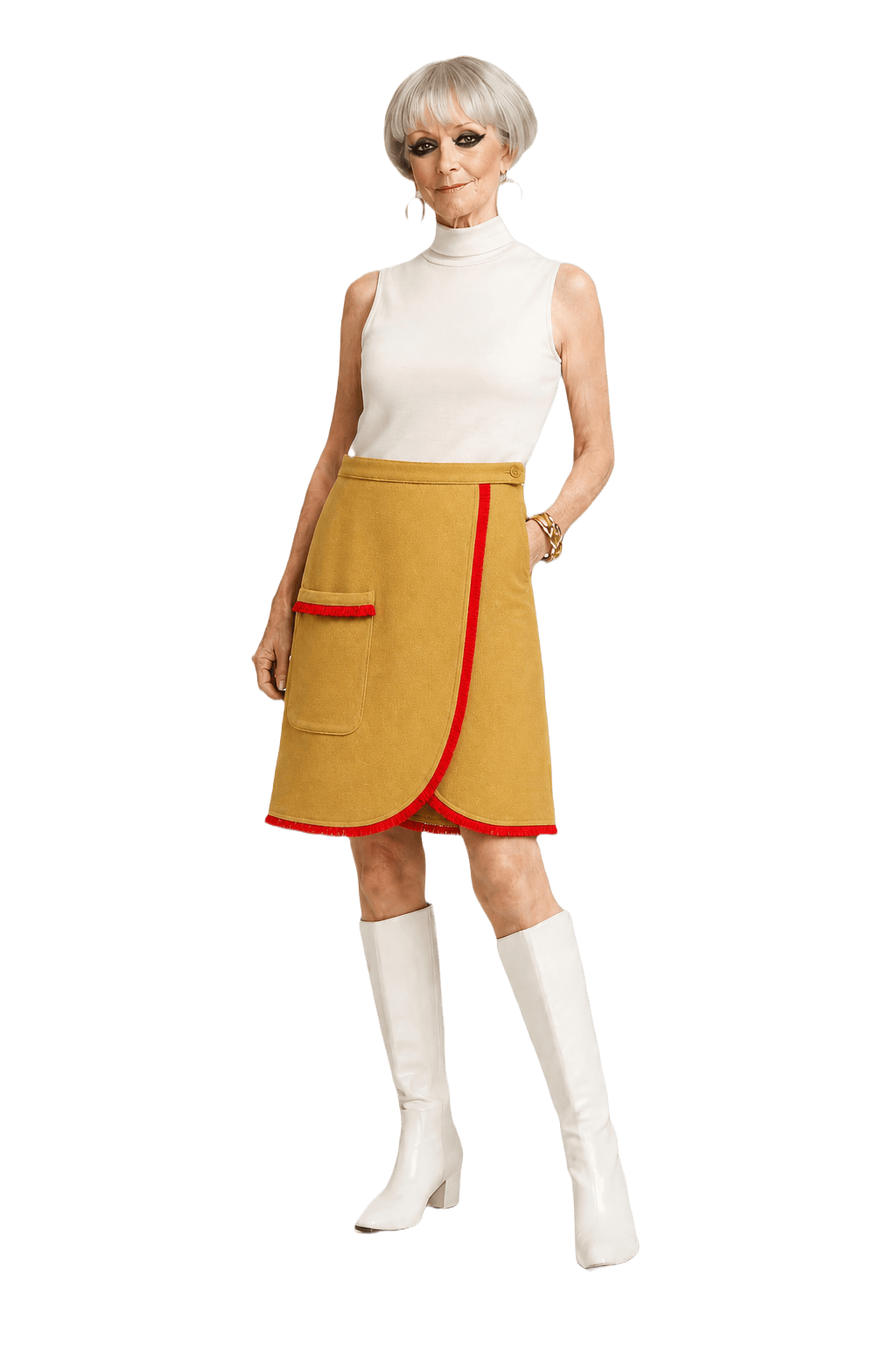 1960s Mustard Yellow Wool Skirt - Model