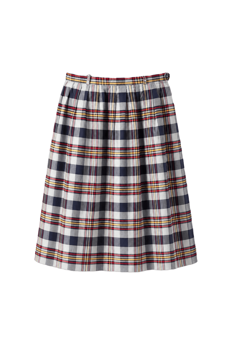 1970s Multicolored Plaid Cotton Skirt - Front View
