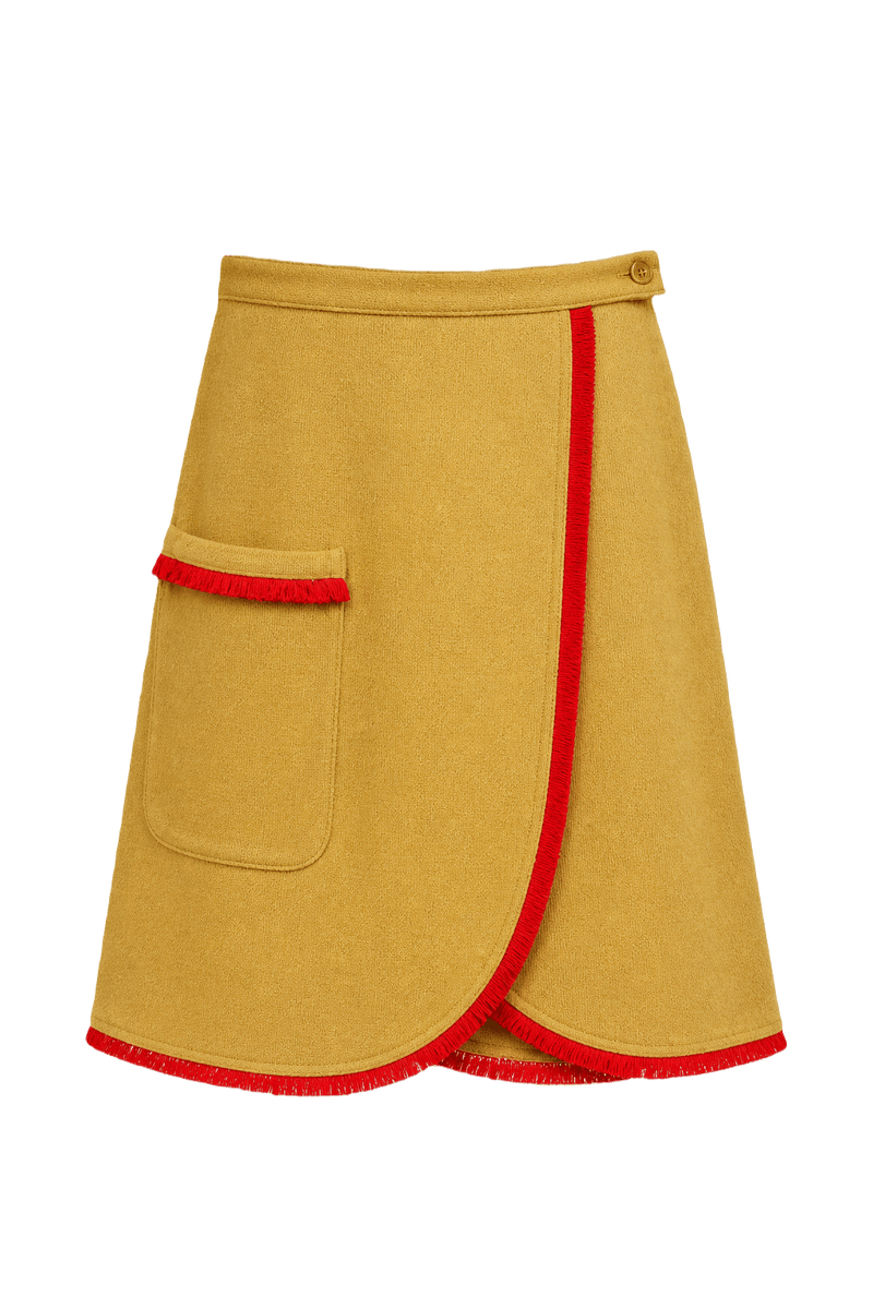 1960s Mustard Yellow Wool Skirt - Front View