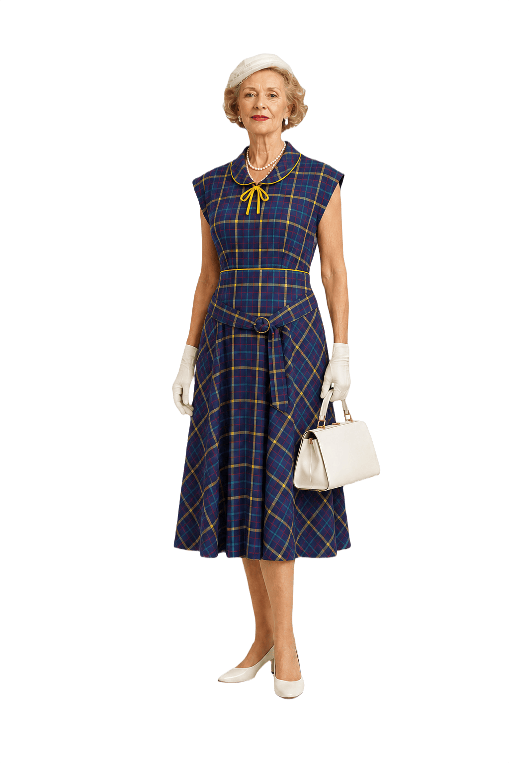 1950s Blue Cotton Blend Dress - Model