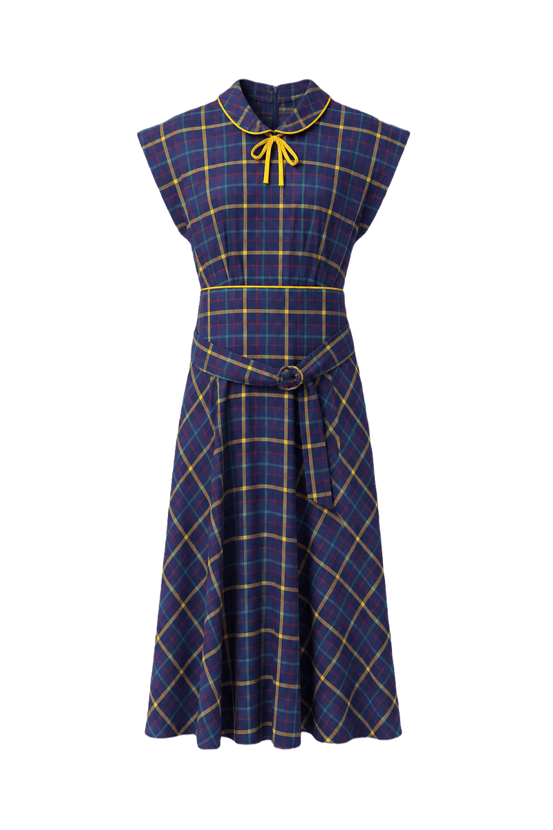 1950s Blue Cotton Blend Dress - Front View