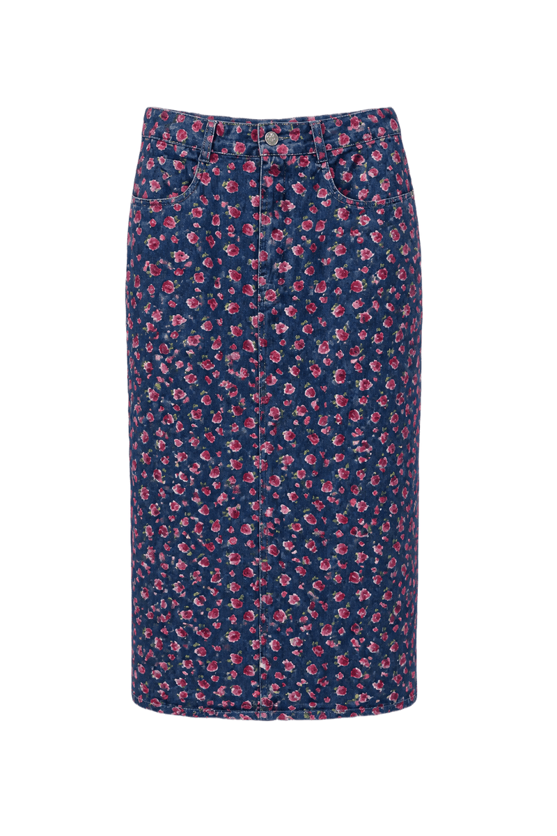 1970s Blue Denim Skirt - Front View