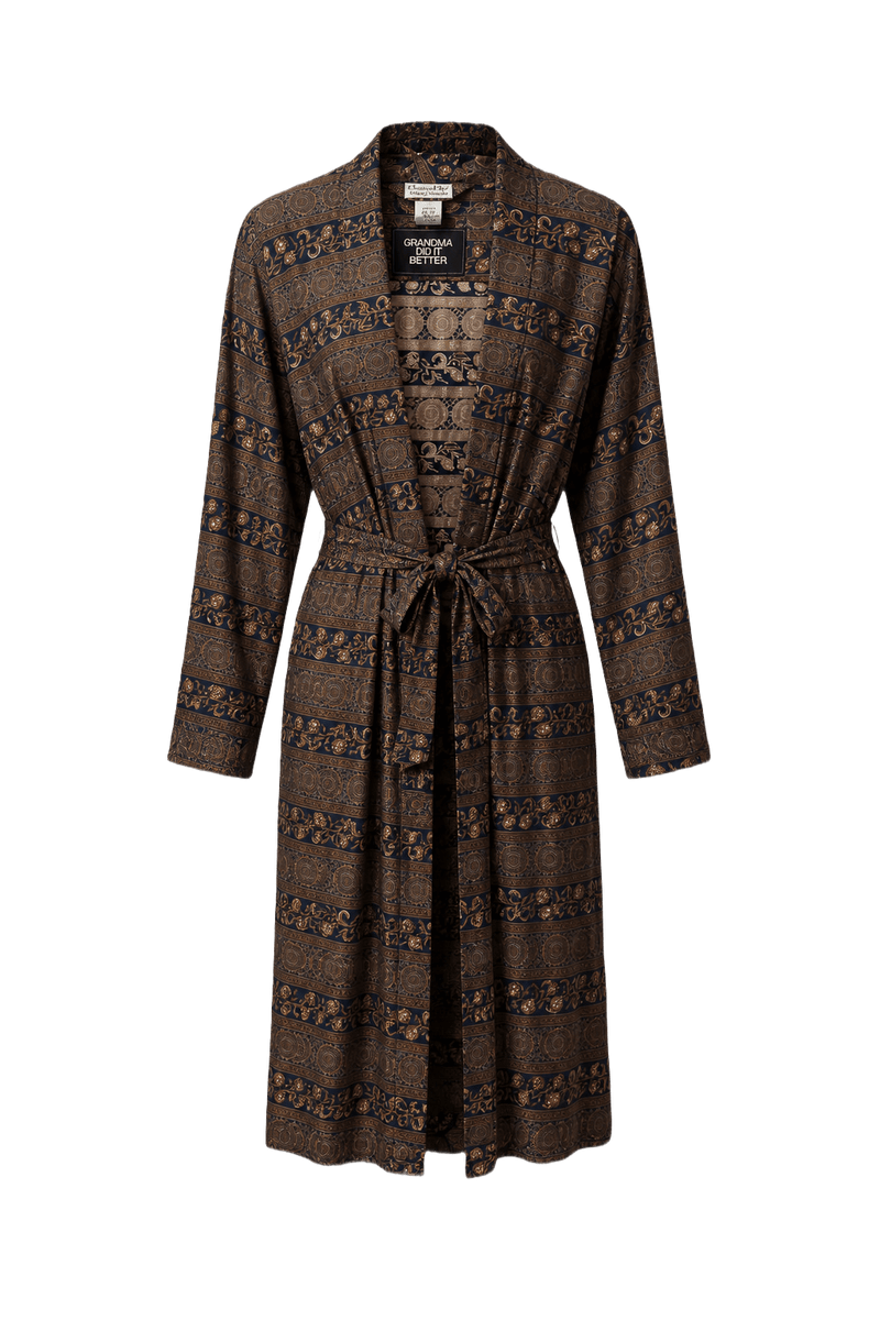 1980s Dark Brown Silk Robe - Front View