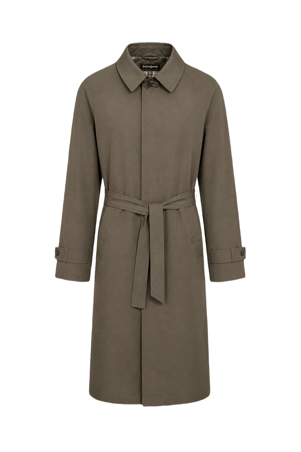 1970s Olive Green Cotton Blend Trench Coat - Front View