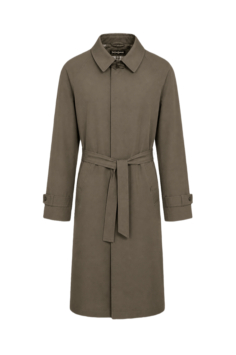 1970s Olive Green Cotton Blend Trench Coat - Front View