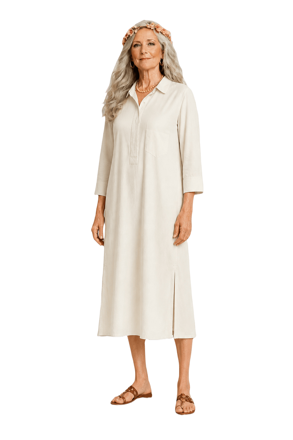 1970s White Cotton Shirt Dress - Model