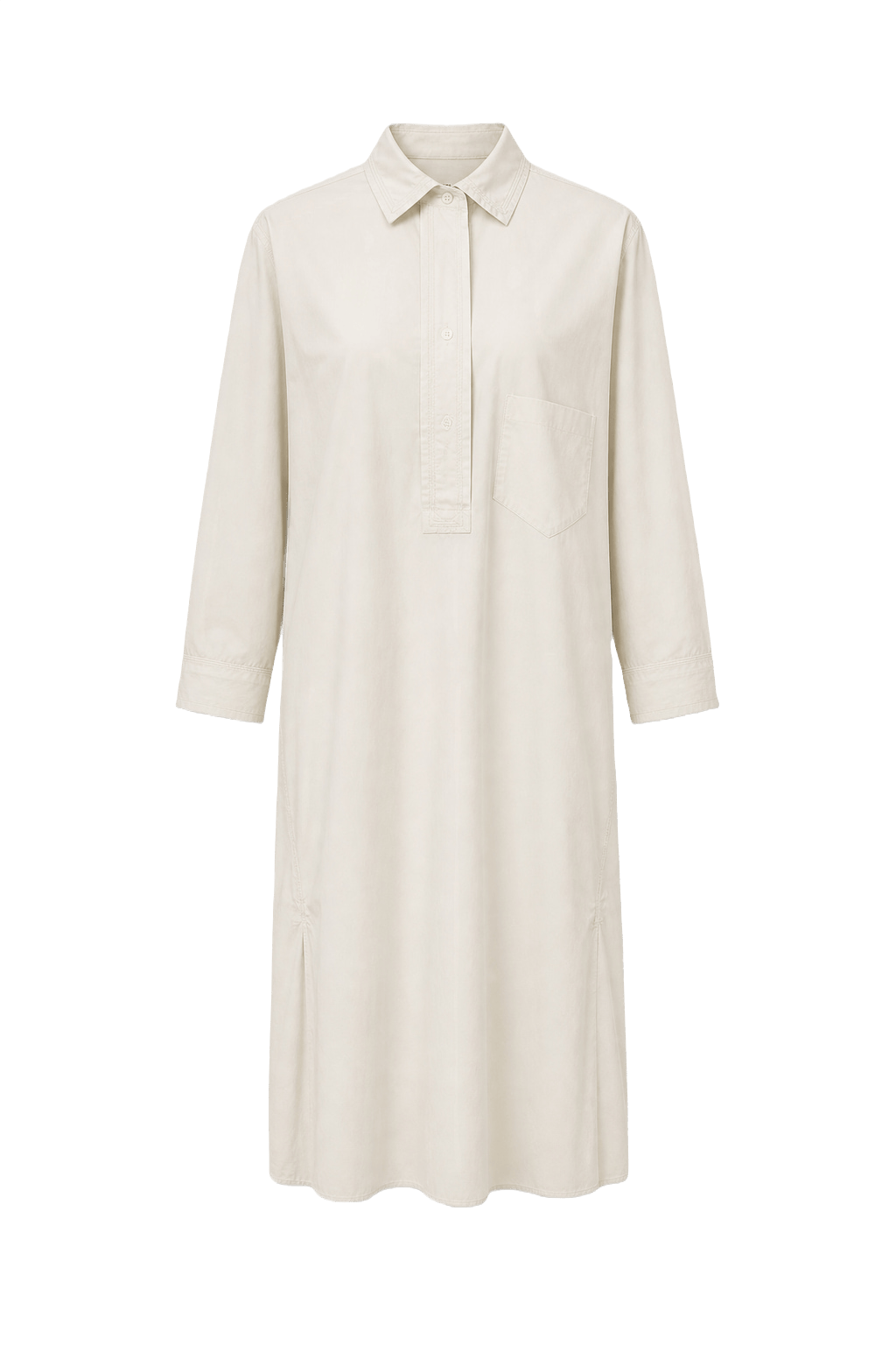 1970s White Cotton Shirt Dress - Front View