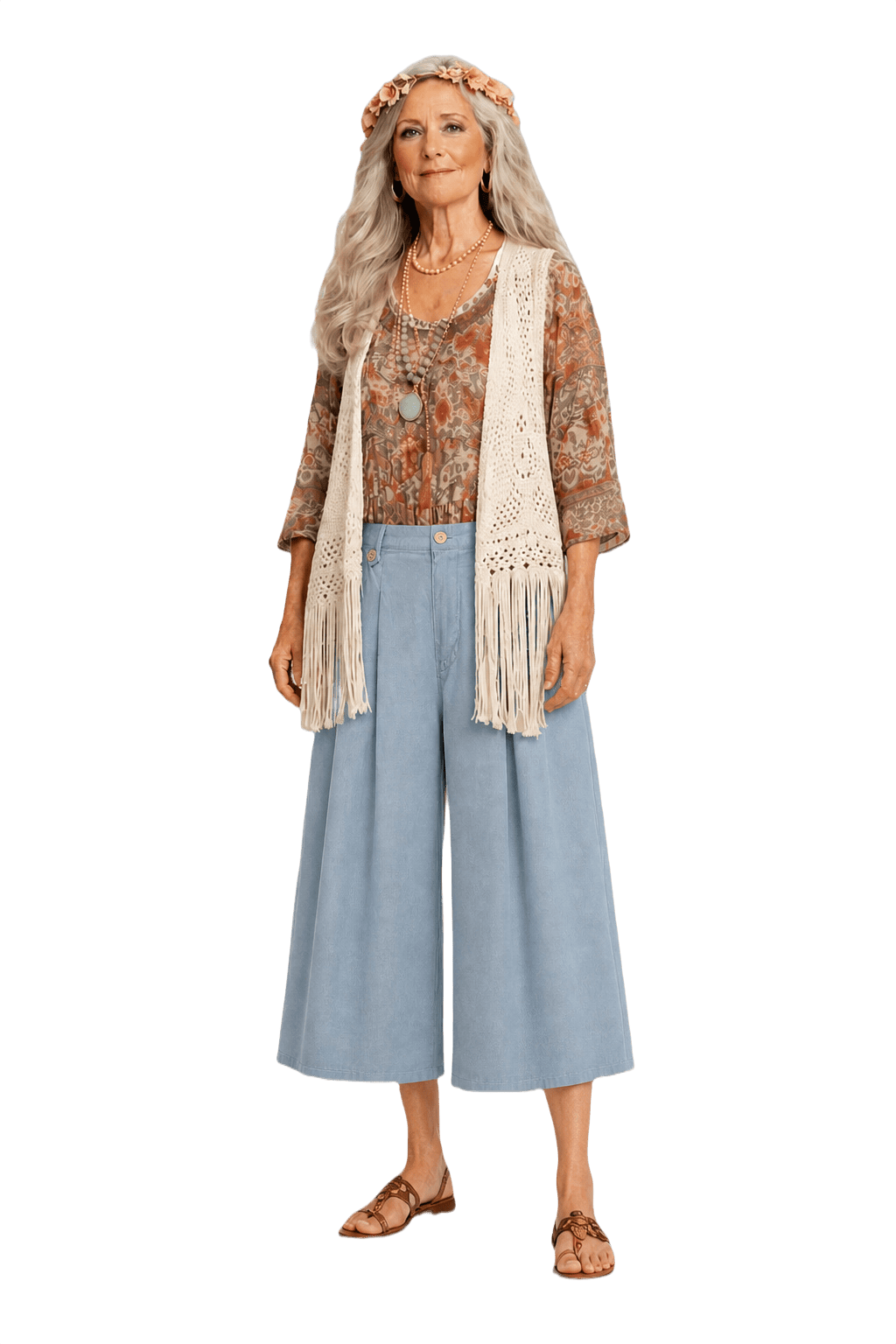 1970s Light Blue Cotton Culottes - Model