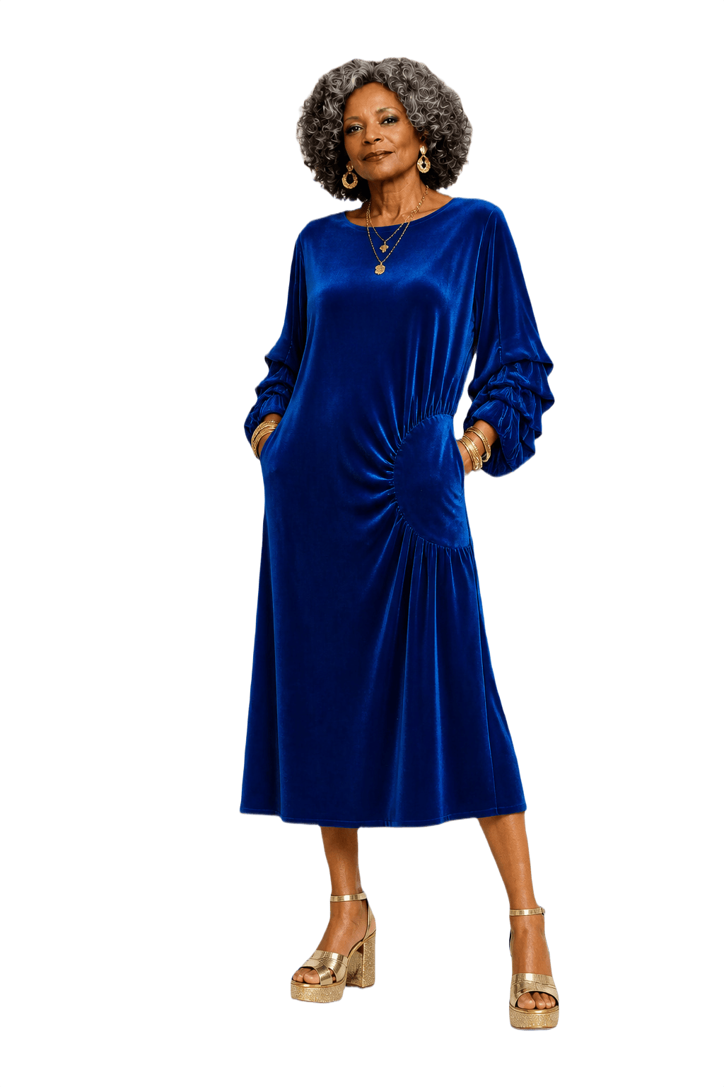 1980s Royal Blue Velvet Dress - Model