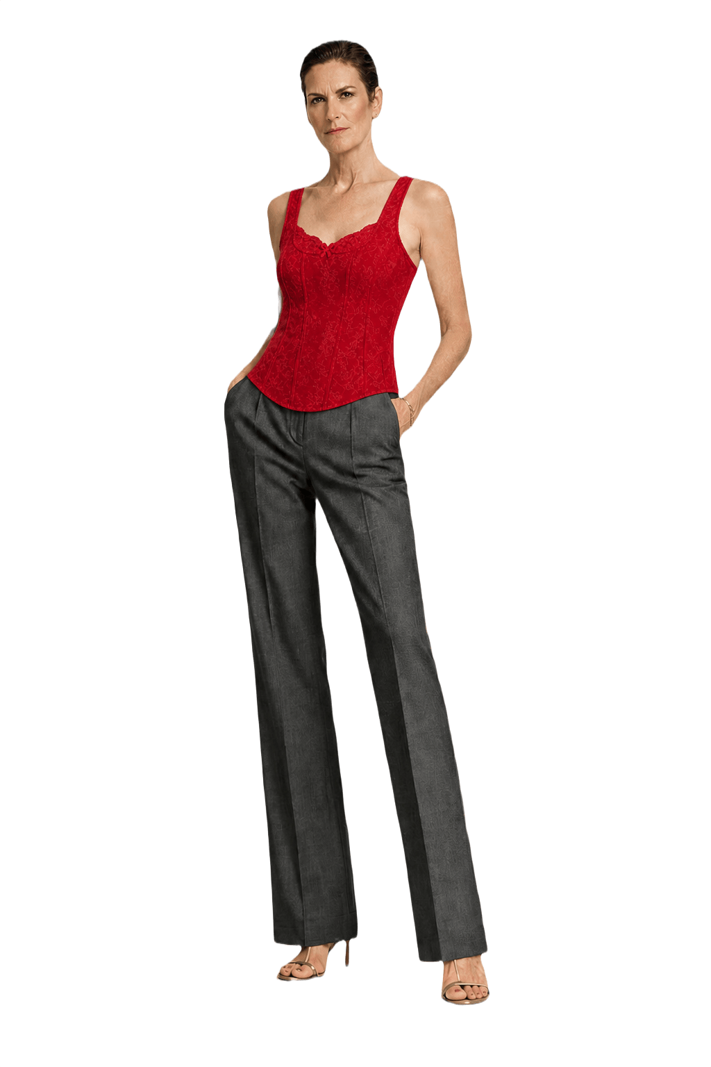 1990s Red Lace Corset Top - Model