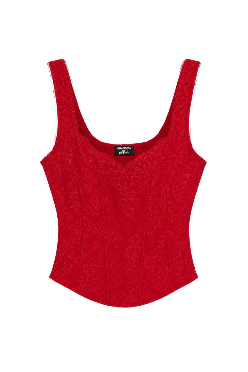 1990s Red Lace Corset Top - Front View