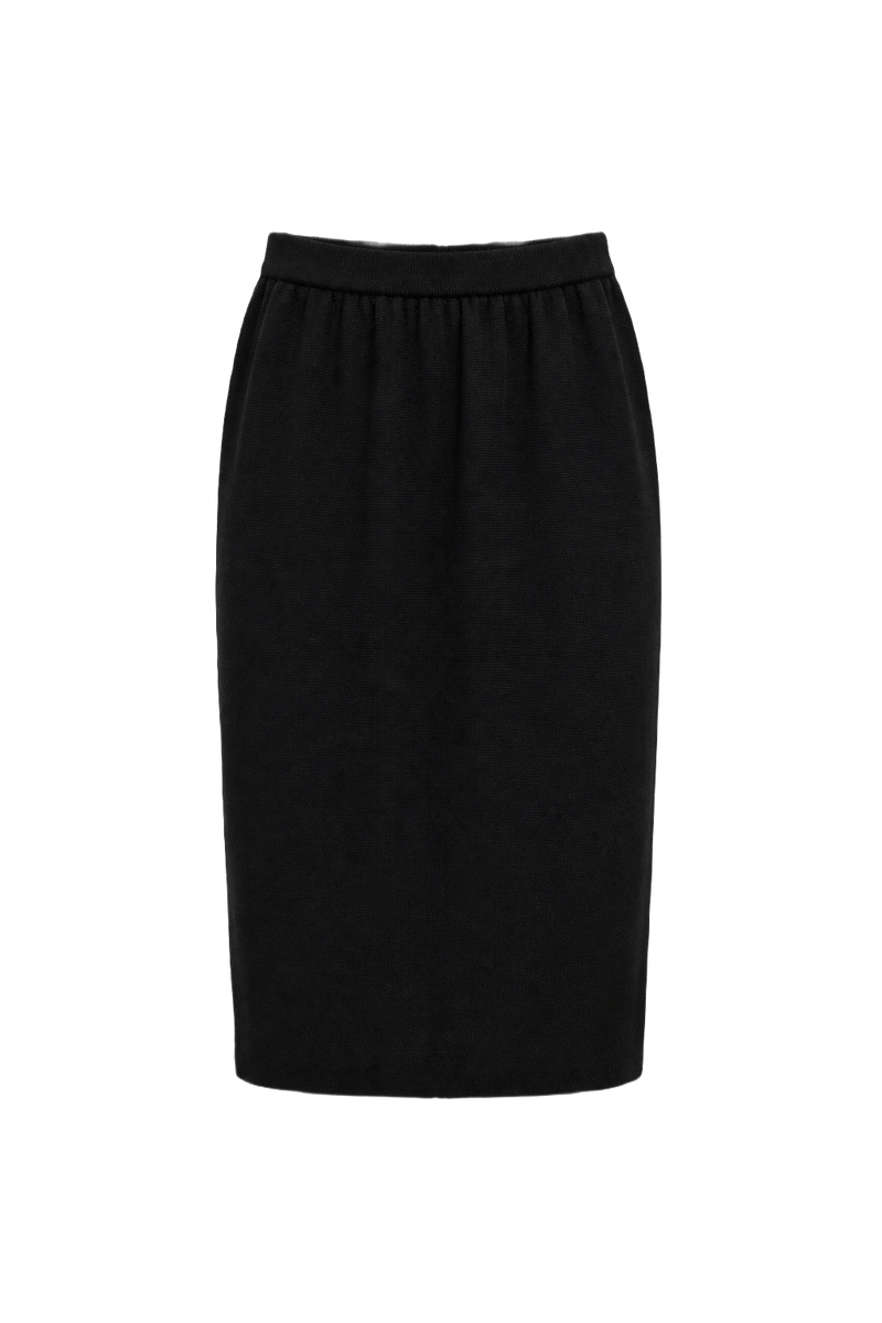 1980s Black Wool Blend Skirt - Front View