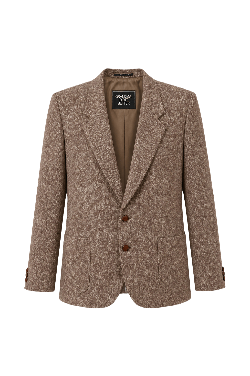 1980s Taupe Brown Wool Blend Blazer - Front View