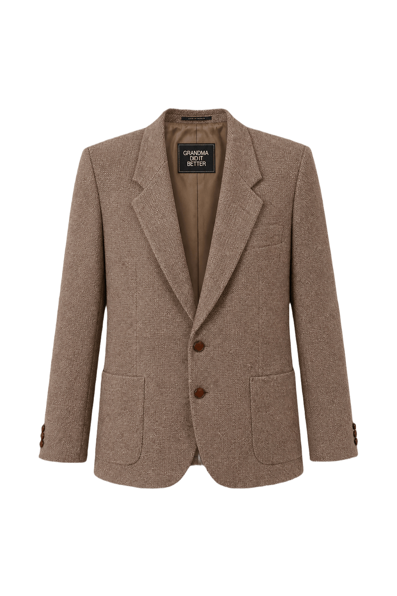 1980s Taupe Brown Wool Blend Blazer - Front View