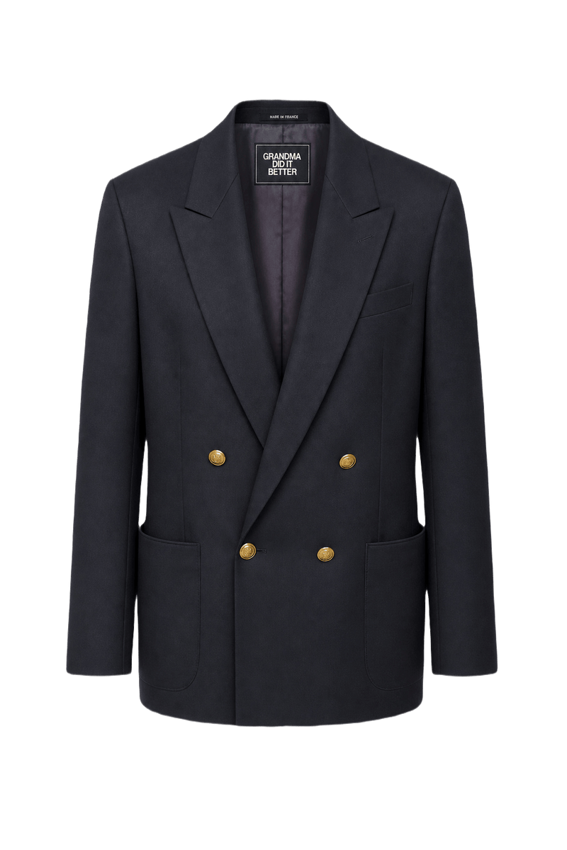 1980s Navy Wool Blazer - Front View