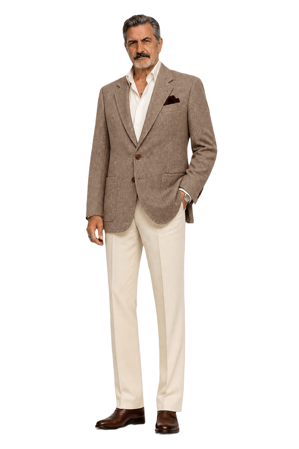 1980s Taupe Brown Wool Blend Blazer - Model