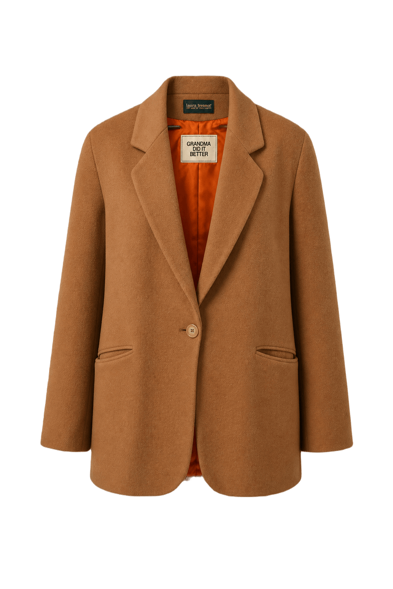 1980s Camel Brown Wool Blazer - Front View