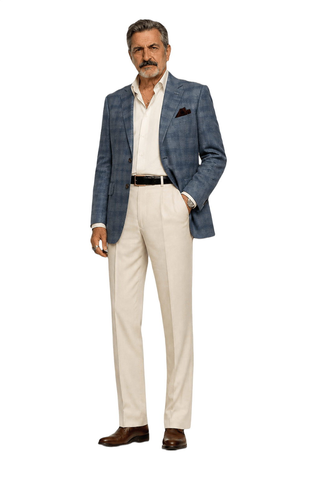 1980s Blue Wool Plaid Blazer - Model