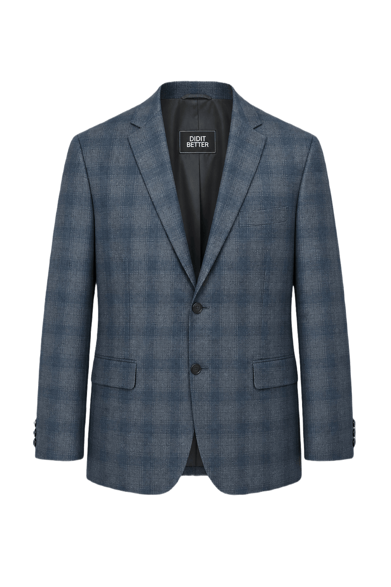 1980s Blue Wool Plaid Blazer - Front View