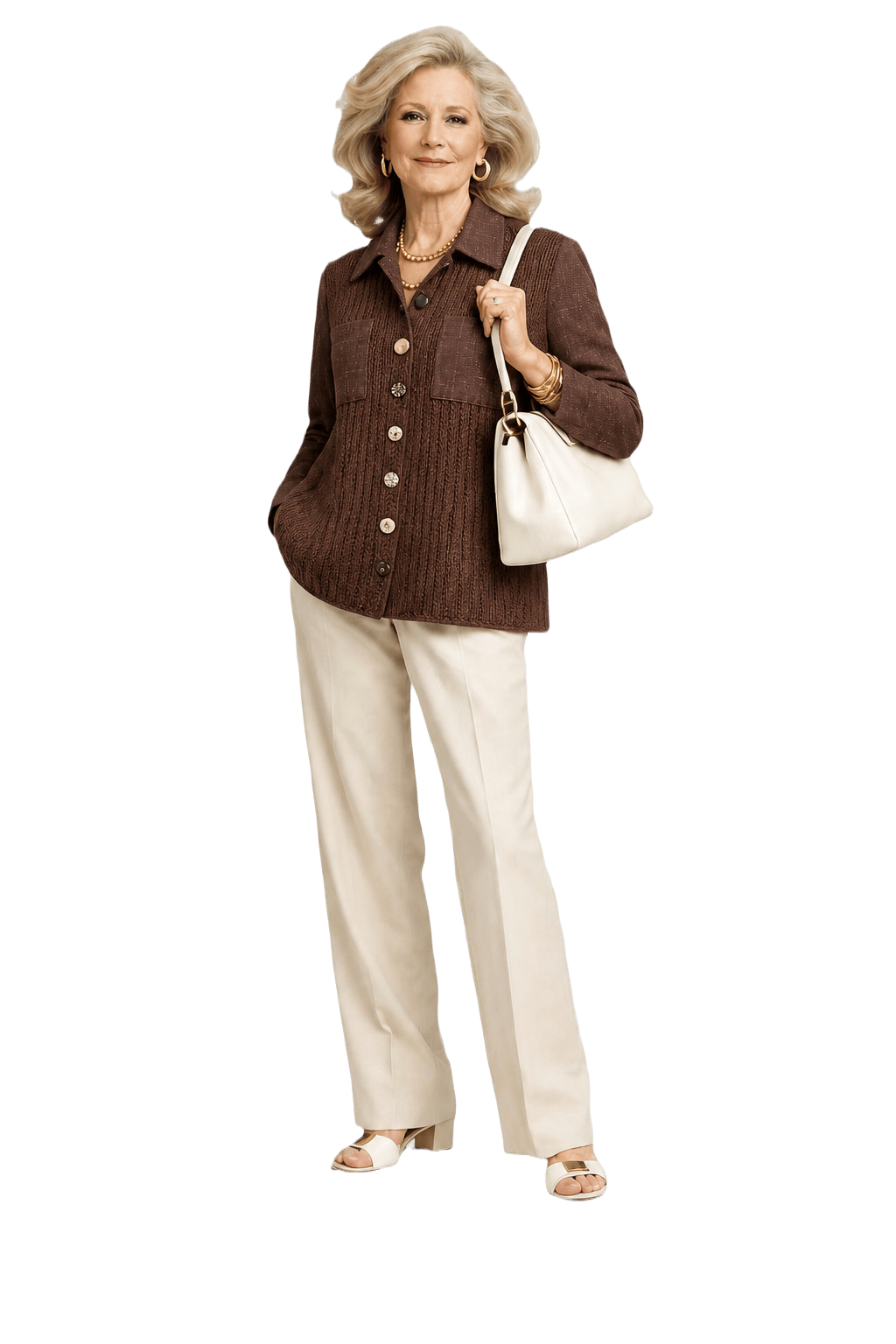 1970s Brown Wool Blend Cardigan - Model