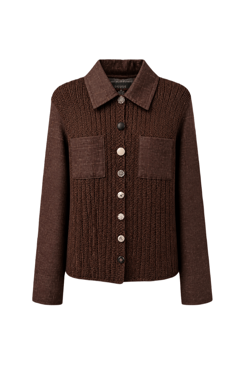 1970s Brown Wool Blend Cardigan - Front View