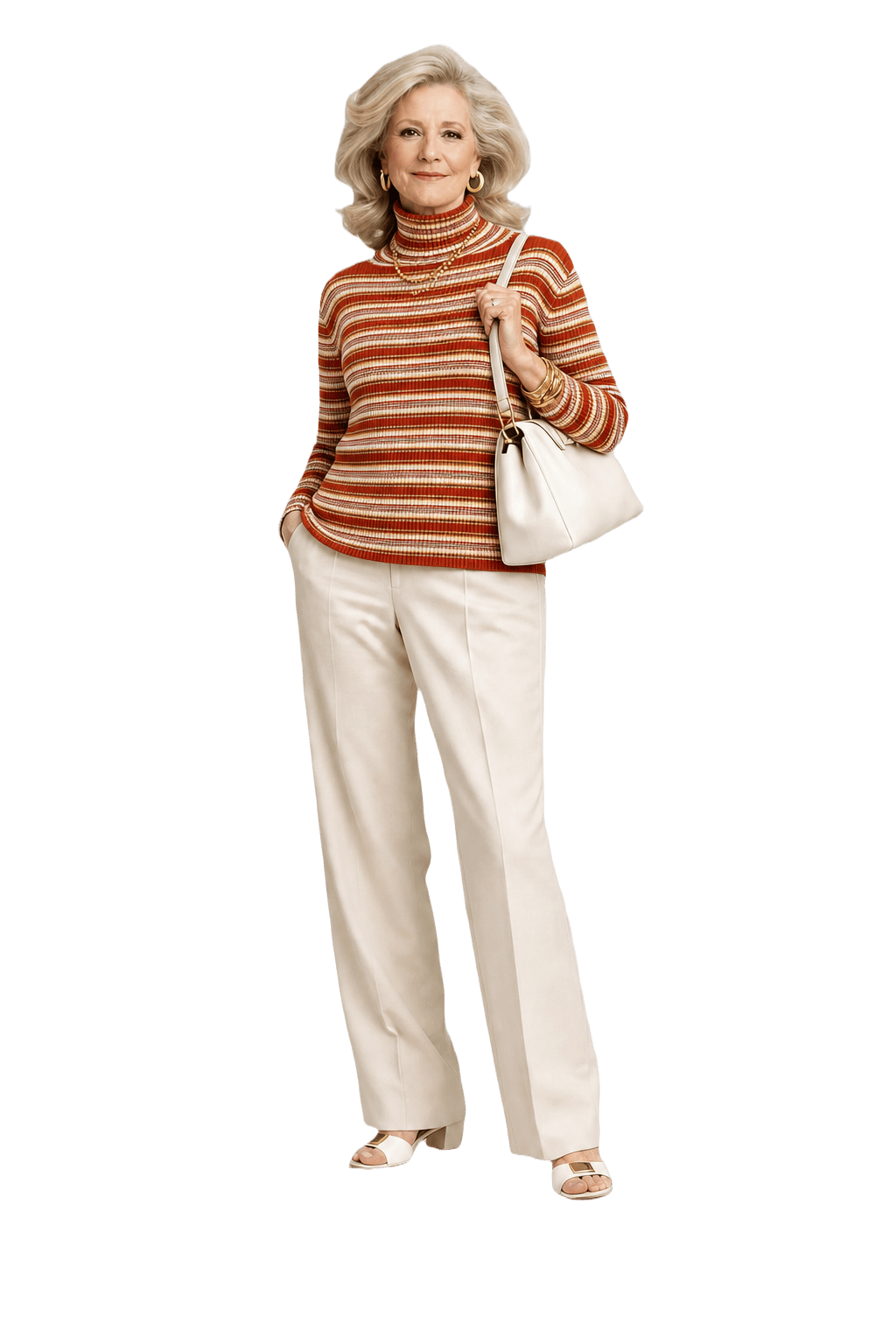 1970s Red Cream Wool Blend Sweater - Model