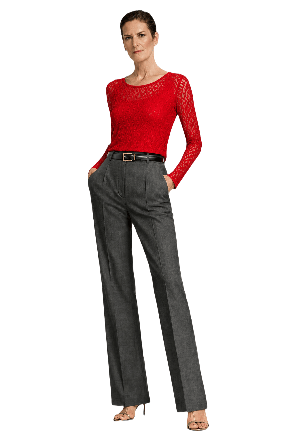 1990s Crimson Red Lace Blouse - Model