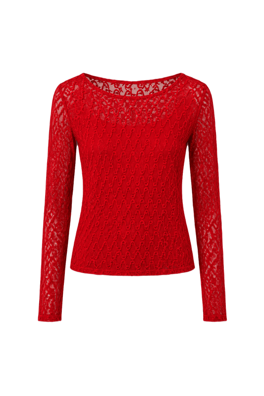 1990s Crimson Red Lace Blouse - Front View