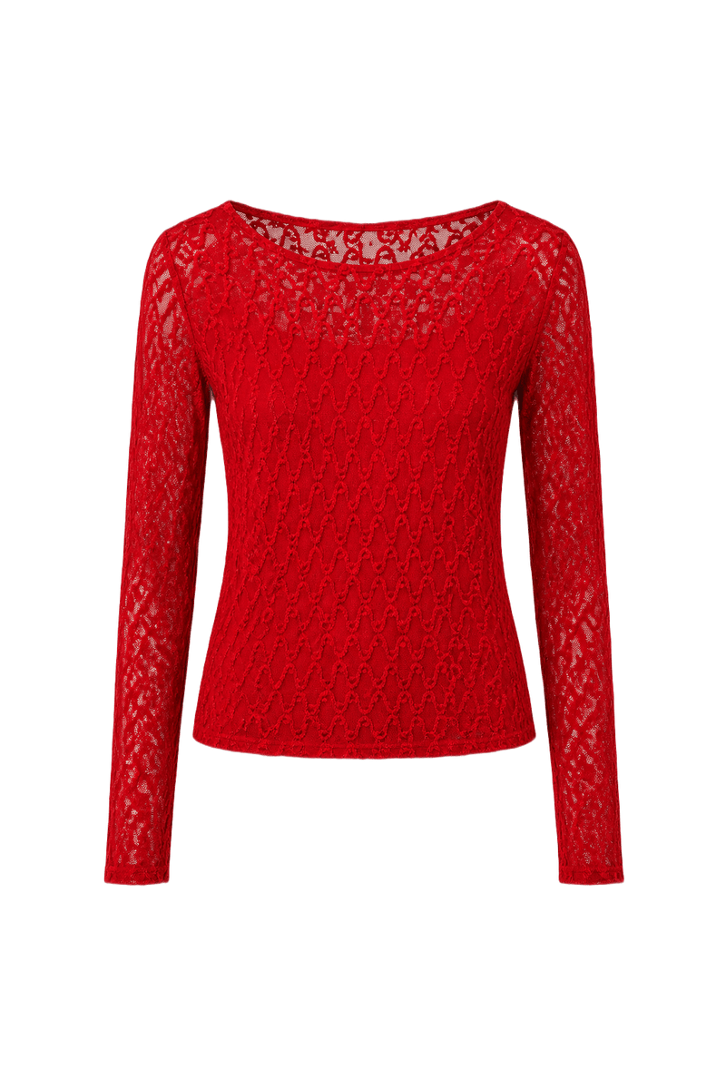 1990s Crimson Red Lace Blouse - Front View