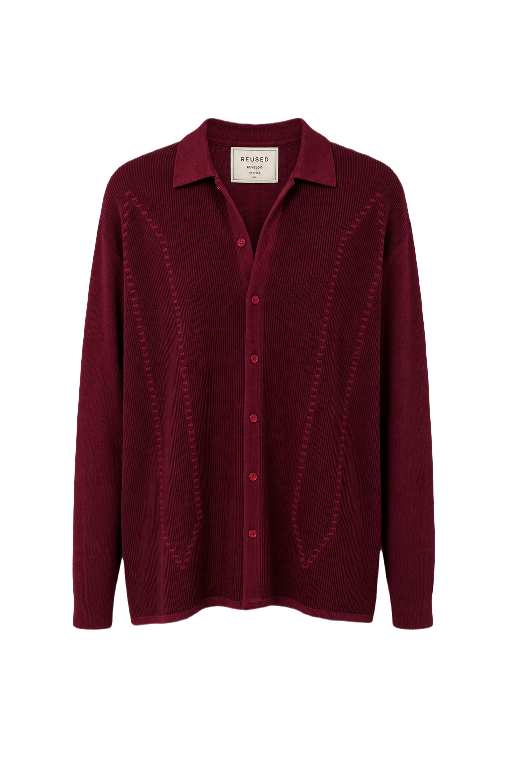 1980s Burgundy Polyester Blouse - Front View