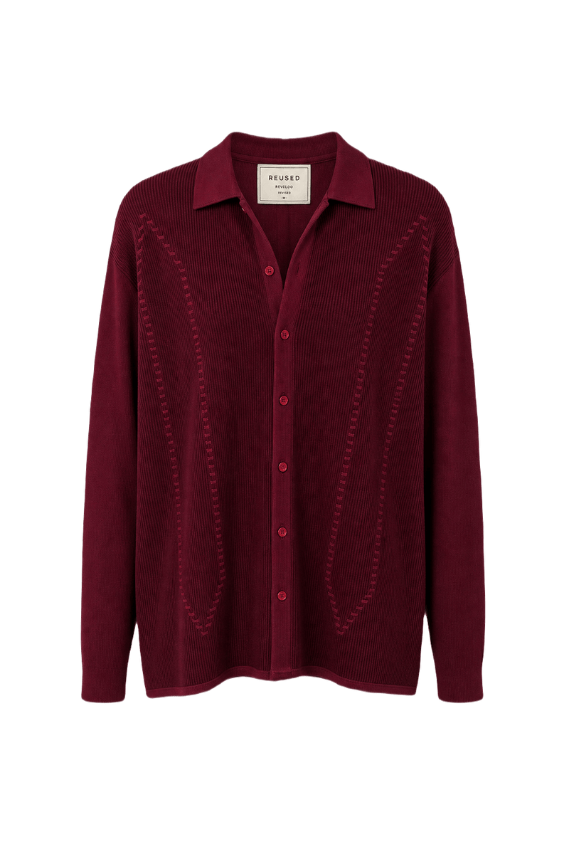 1980s Burgundy Polyester Blouse - Front View