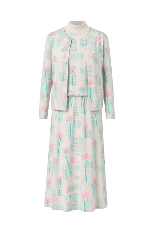 1980s White Pastel Pink Polyester Top and Skirt Set - Front View