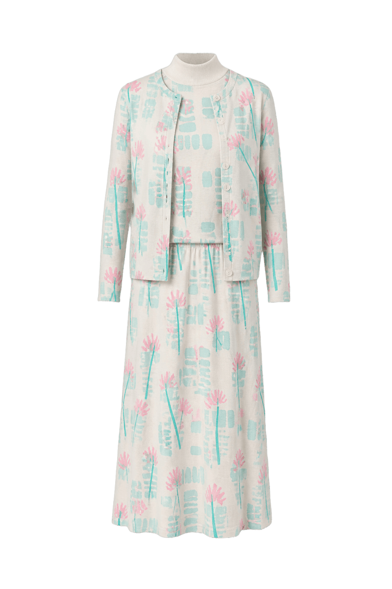 1980s White Pastel Pink Polyester Top and Skirt Set - Front View