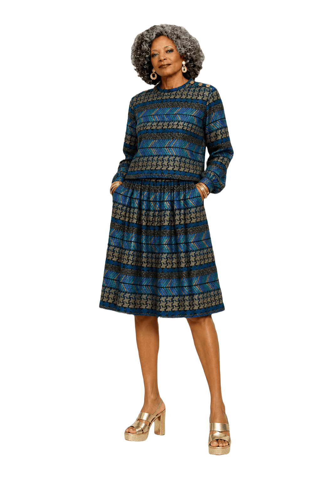 1980s Multicolor Wool Blend Blouse and Skirt Set - Model