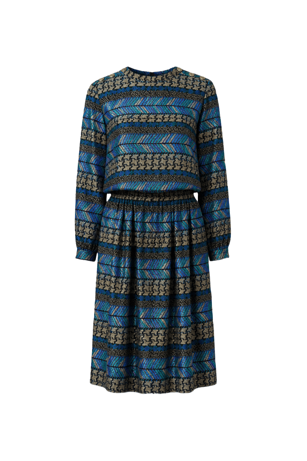 1980s Multicolor Wool Blend Blouse and Skirt Set - Front View