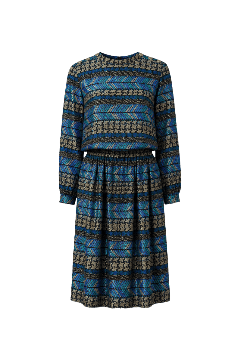 1980s Multicolor Wool Blend Blouse and Skirt Set - Front View