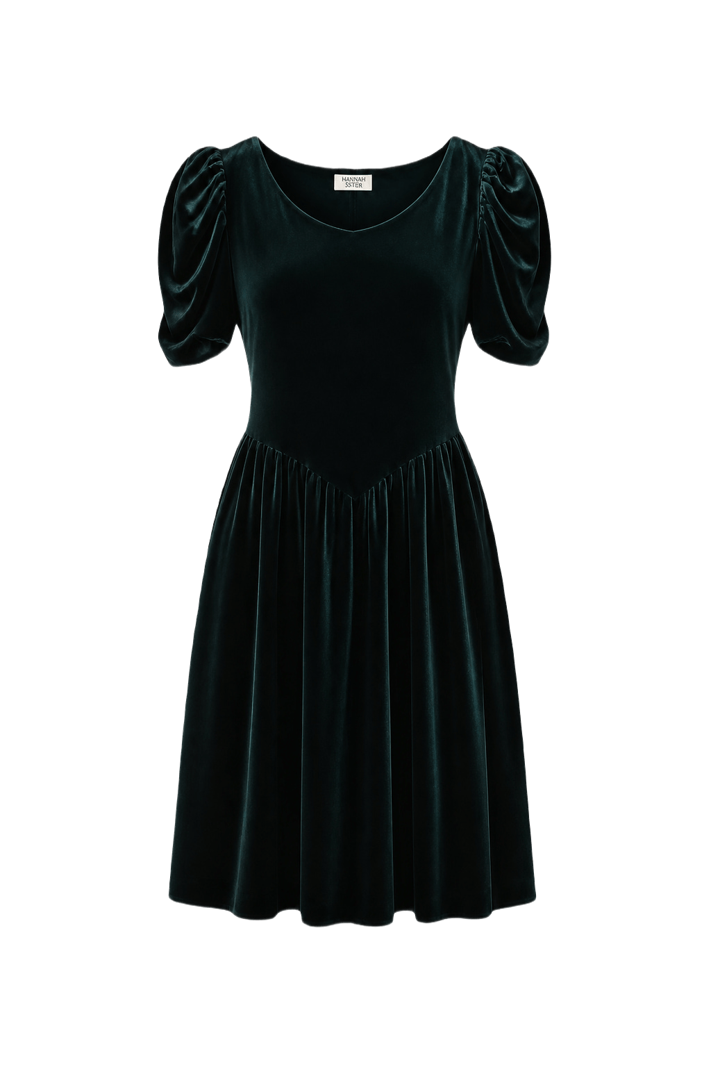 1990s Dark Emerald Green Velvet Dress - Front View