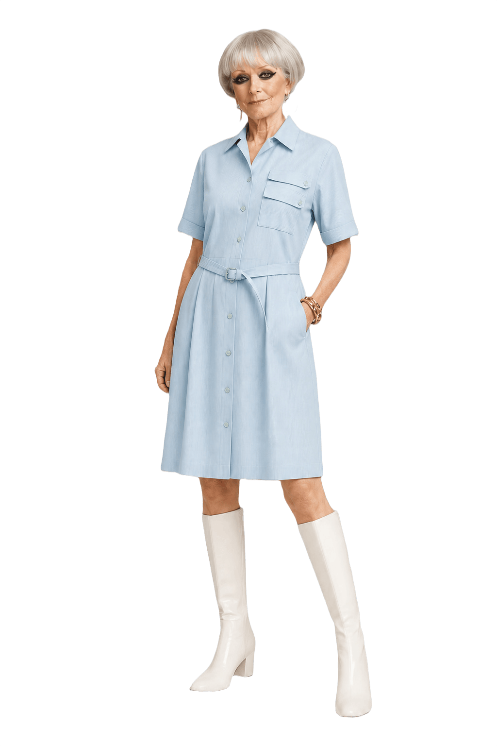 1950s Light Blue Polyester Dress - Model