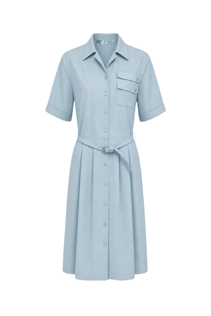 1950s Light Blue Polyester Dress - Front View