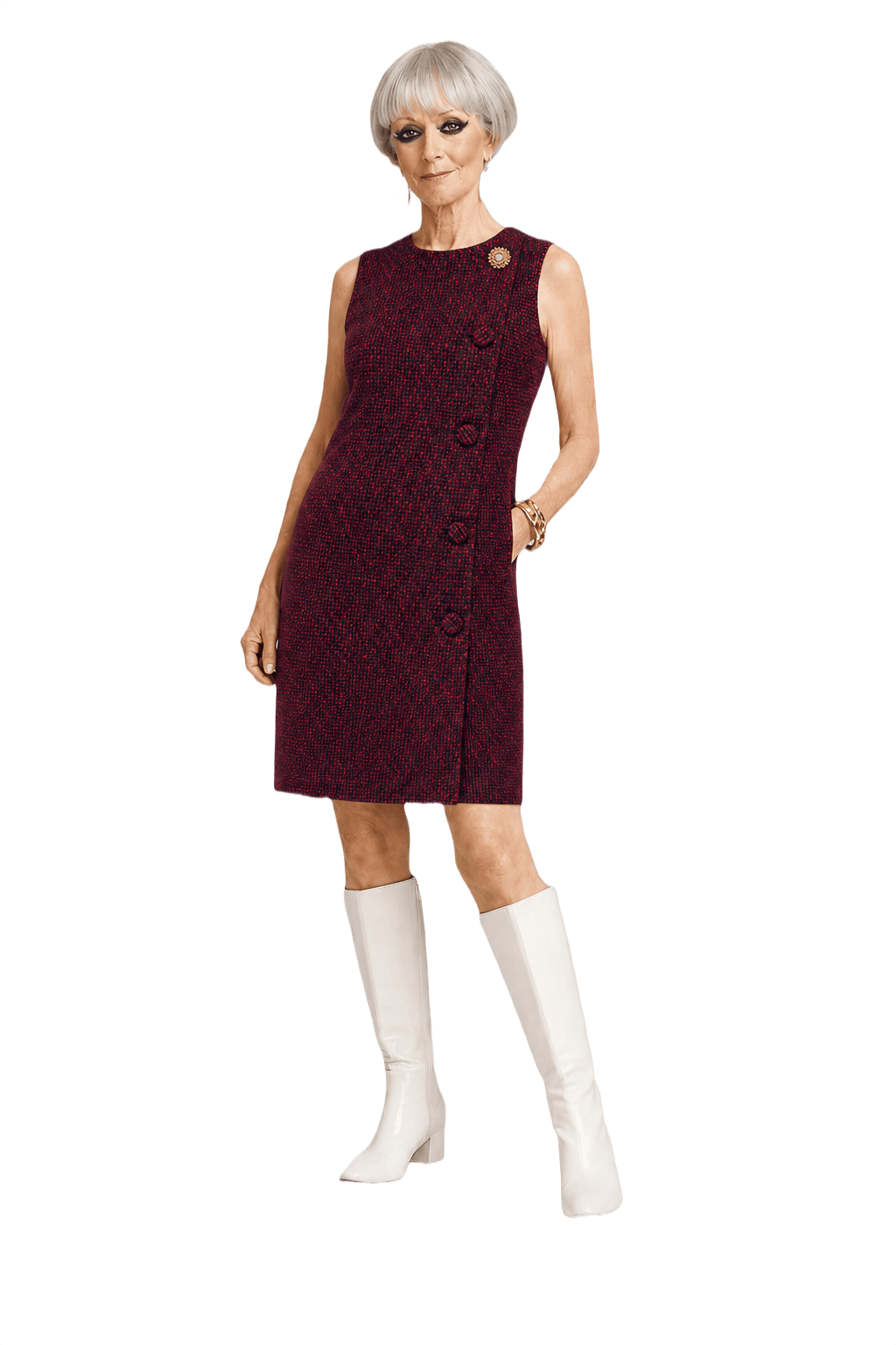 1990s Burgundy Wool Blend Dress - Model