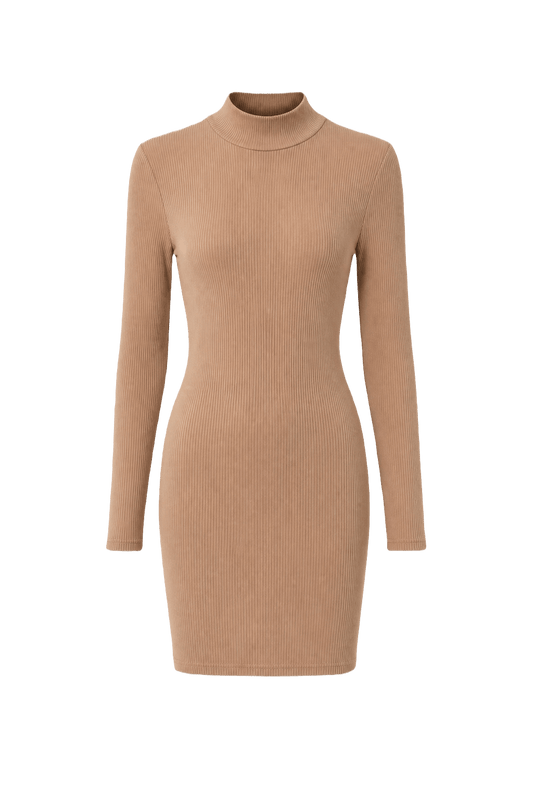 1990s Taupe Wool Blend Dress - Front View