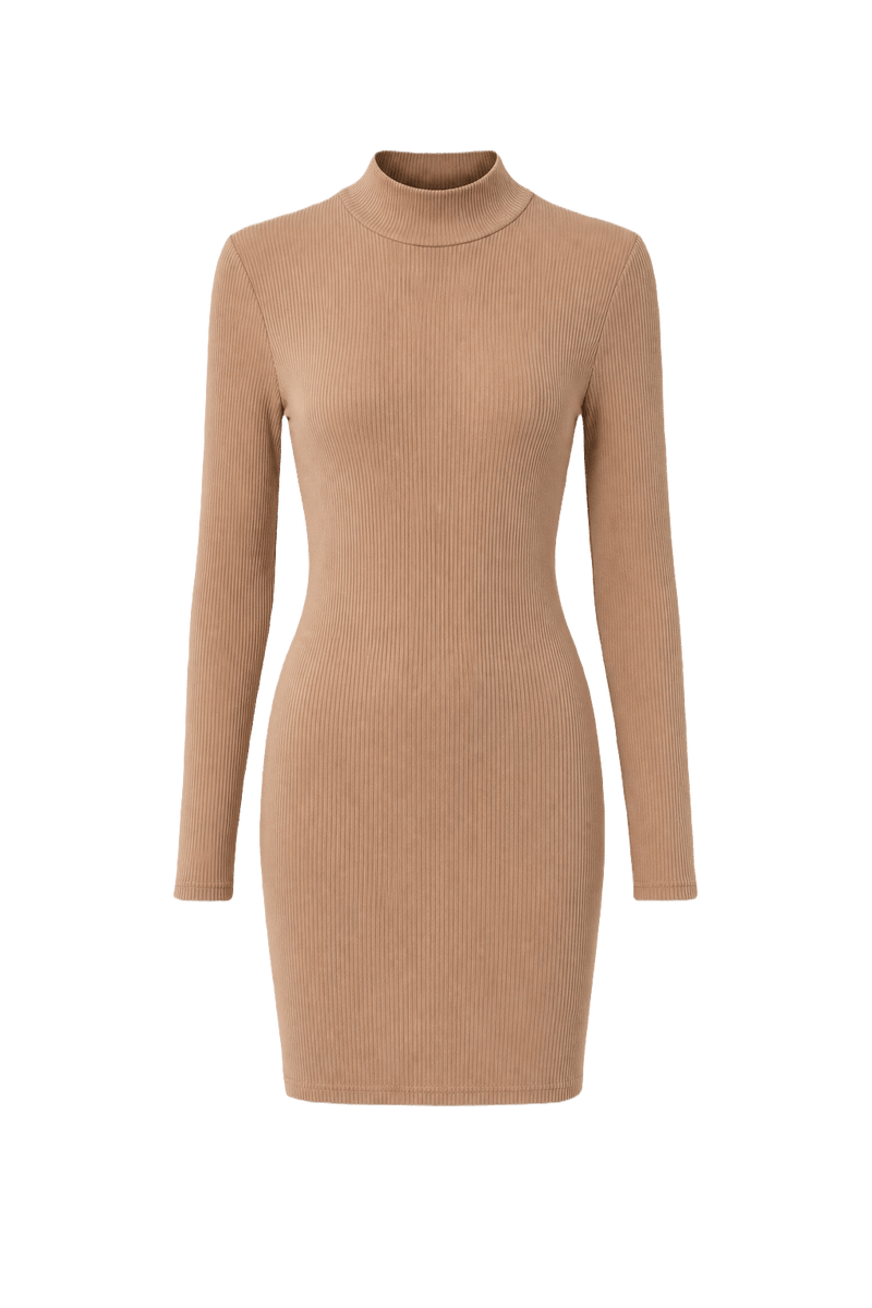1990s Taupe Wool Blend Dress - Front View